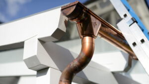 Half round copper gutters on a rooftop