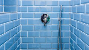 Blue tile shower surround