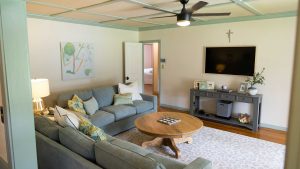 Chelsea Lipford Wolf's new living room in her mid-century home.