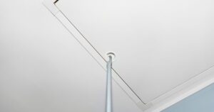 close-up of white attic hatch