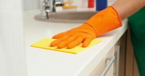 cleaning a countertop