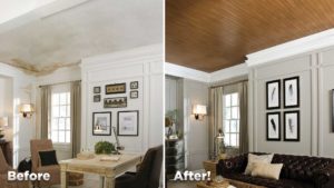 Popcorn ceiling removed, before and after