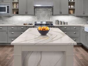Marble countertops in a kitchen