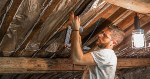 man insulating attic